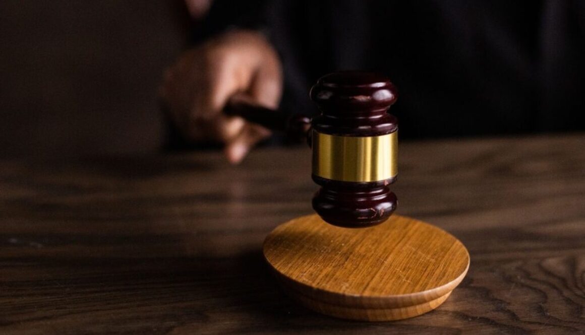 A gavel and block used in court.