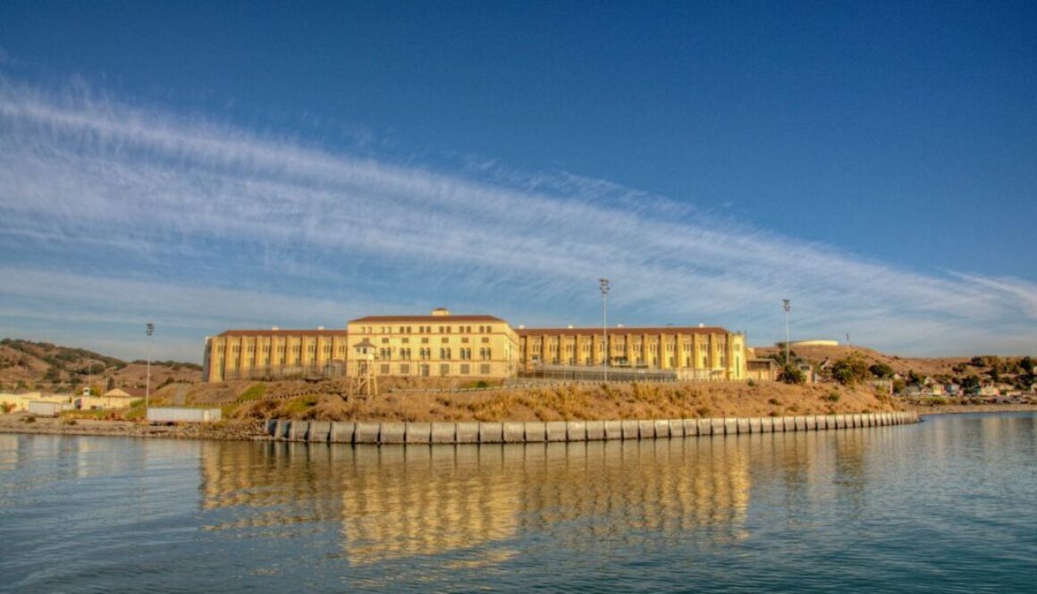 A wide angle shot of San Quentin prison.